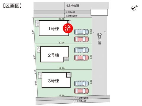 瀬戸内市長船町福里の新築 一戸建て分譲住宅の区画図