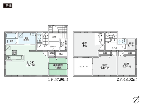 岡山県倉敷市林の新築 一戸建て分譲住宅の間取り図