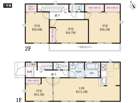 岡山市東区松新町の新築 一戸建て分譲住宅の間取り図