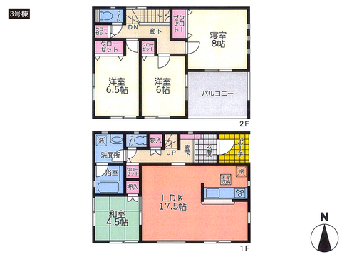 岡山県倉敷市玉島乙島の新築 一戸建て分譲住宅の間取り図