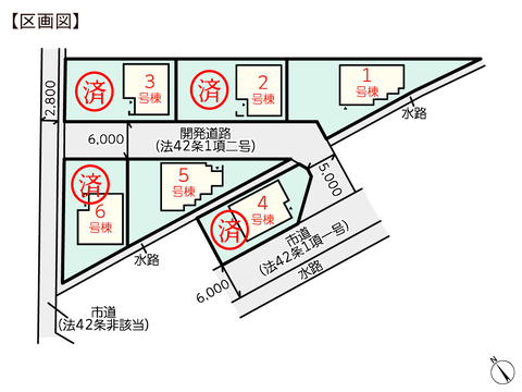 岡山県倉敷市連島町鶴新田の新築 一戸建て分譲住宅の区画図