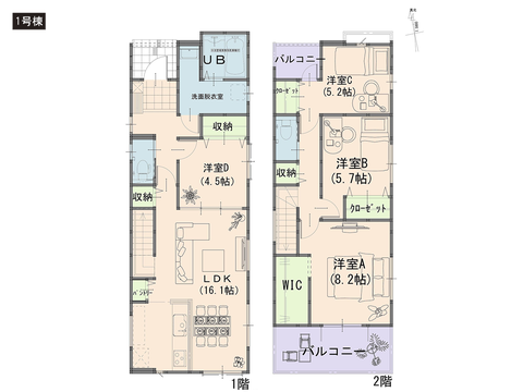 岡山市南区万倍の新築 一戸建て分譲住宅の間取り図