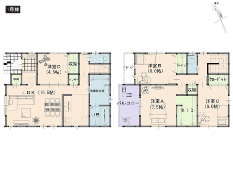 岡山市南区南輝1丁目の新築 一戸建て分譲住宅の間取り図