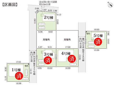 瀬戸内市長船町福里の新築 一戸建て分譲住宅の区画図