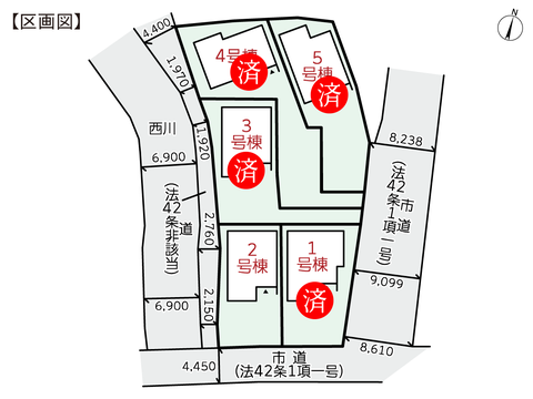 岡山市北区吉備津の新築 一戸建て分譲住宅の区画図