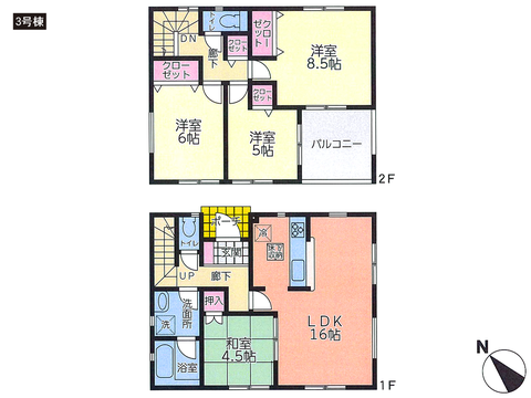 岡山県倉敷市連島町鶴新田の新築 一戸建て分譲住宅の間取り図