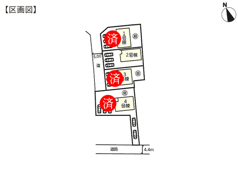 瀬戸内市邑久町山田庄の新築 一戸建て分譲住宅の区画図