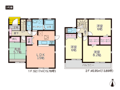 岡山県岡山市中区福泊の新築 一戸建て分譲住宅の間取り図