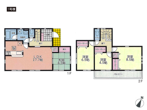 岡山県岡山市南区福富西の新築 一戸建て分譲住宅の間取り図