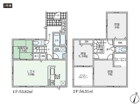 岡山県倉敷市笹沖の新築 一戸建て分譲住宅の間取り図