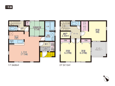 岡山市南区若葉町の新築 一戸建て分譲住宅の間取り図