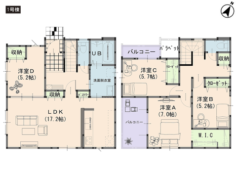 岡山市北区一宮の新築 一戸建て分譲住宅の間取り図