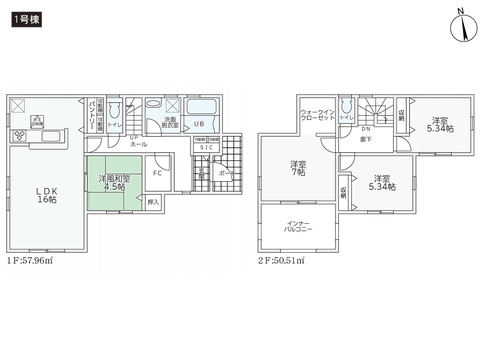 岡山市東区久保の新築 一戸建て分譲住宅の間取り図