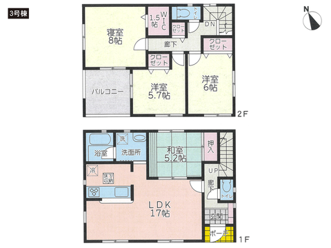 岡山市北区宿の新築 一戸建て分譲住宅の間取り図