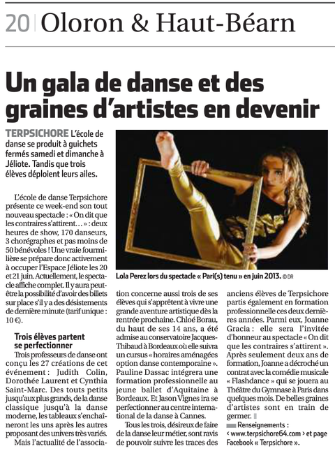 Article de presse "La République des Pyrénées" Mardi 17 Juin 2014