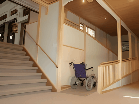 バリアフリー。車椅子もございます