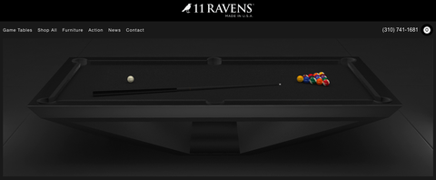 ↑通常の『Stealth』テーブルは徹底したブラック基調　https://www.11ravens.com/shop/stealth-billiards-table-5xs4p