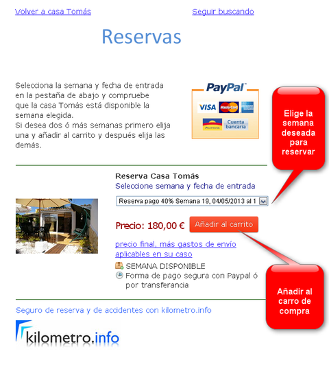 Reservar la casa de vacaciones con tarjeta de crédito