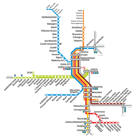 Mappa della rete ferroviaria piemontese