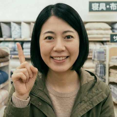 寝具売り場で納得する女性