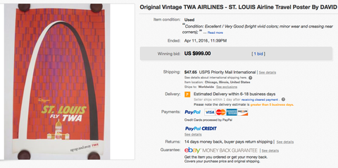 TWA - St. Louis - David Klein - Original Vintage Airline Poster