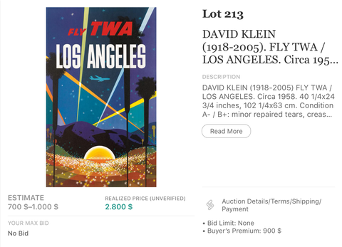 TWA - Los Angeles (Jet Version) - David Klein - Original Vintage Airline Poster 1960s