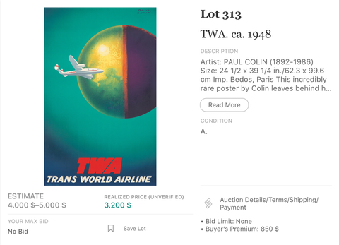 TWA - Paul Colin - Original Vintage Airline Poster