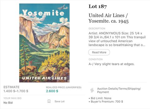 United Air Lines - Yosemite - Joseph Feher - Original Vintage Airline Poster 1940s