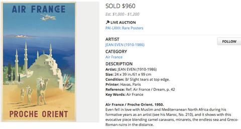 Air France - Proche Orient - Jean Even - Original vintage airline poster
