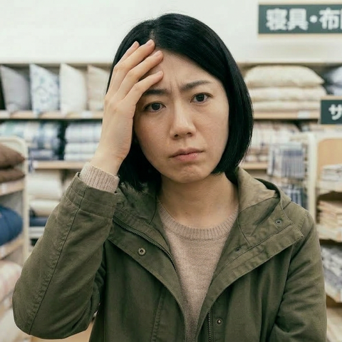 寝具売り場で商品が選べず困っている女性
