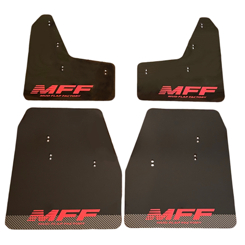 Black mud flaps with Carbon design & Red MFF logo