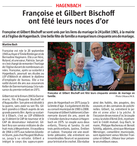 Noces d'or Françoise et Gilbert Bischoff
