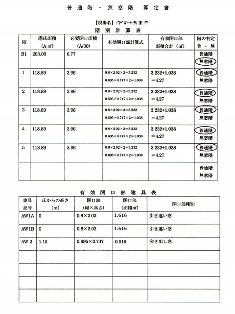 有窓階・無窓階算定所記載要領