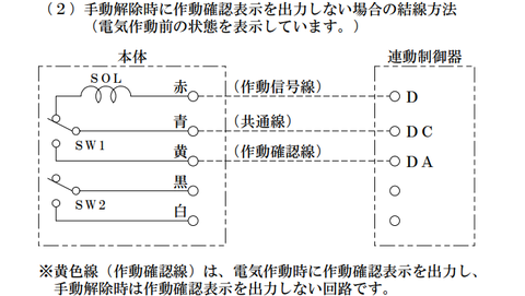 防火戸ラッチ　結線方法　手動解除確認表示なし