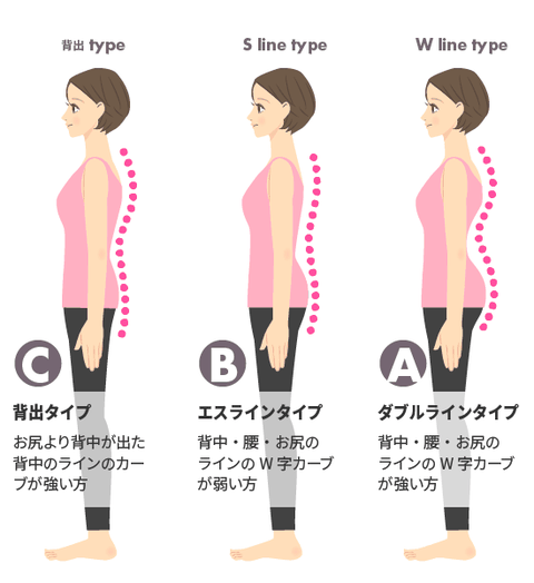 ボディライン6タイプのうち　背出タイプ　エスラインタイプ　ダブルラインタイプの説明画像