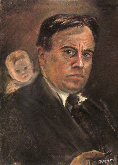 Erwin Bowien ( 1899-1972): Werkverzeichnis N° 1083 - Selbstbildnis mit Kinderkopf im Hintergrund, ca. 1935