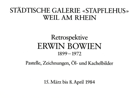 Einladungskarte zur Bowien–Ausstellung in der Städtischen Galerie Stapflehus in Weil am Rhein