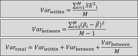 Pooling formula's: Var is variance; SE is standard error; M is the number of imputed datasets; Beta is the parameter estimate.