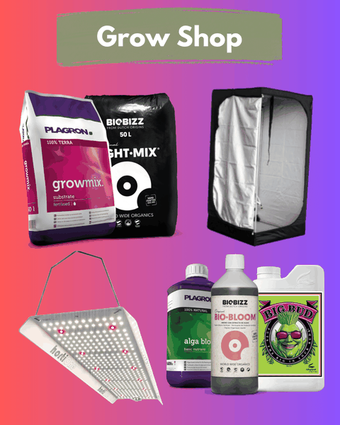 Grow Shop - Bio Bizz Light Mix Erde, Plagron Growmix 50l Cannabis Erde, Plagron Dünger, Bio Bloom, Advanced Nutrions Big Bud 500ml, Grow Zelt, Mammoth Lite Zelt, LED Grow Lampen, Hortione 420 150W Lampe
