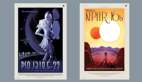 Dos de los carteles de la Oficina de viajes a Exoplanetas de la NASA/ NASA-JPL/Caltech