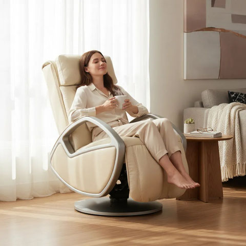 Der Beitrag zeigt, wie sich ein Massagesessel im Wohnzimmer harmonisch einfügt, mit Tipps zu Proportionen, Materialien, Farben, Kabeln und Technikdetails.