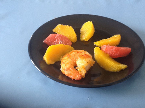 Orangenscampi mit Orangen. und Grapefruitsfilets