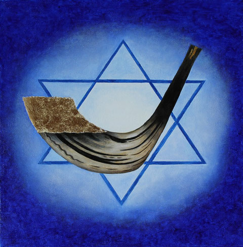 Golden Shofar/Schofar schel zahav, Öl und Blattgold auf Leinwand/Oil and gold-leaf on canvas, 30 x 30 cm