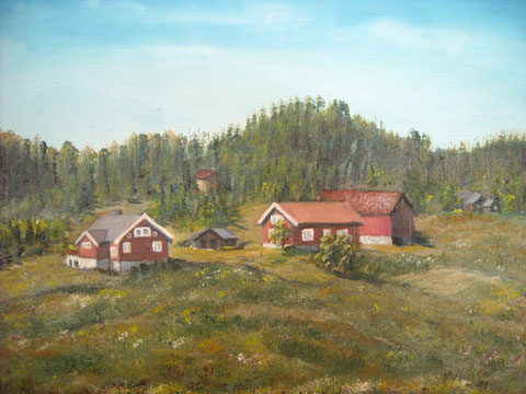 Gemälde von Sylvia Nilsen 1991: Der alte Hof von Espetveit
