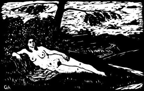 01 Ruhende Venus - Linolschnitt, 17x27cm (12.1964) - [frei nach Palma il Vecchio]