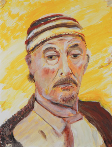 Musiker mit Kappe (Joe Zavinul), 2014, Acryl/Pappe, 65x50 cm