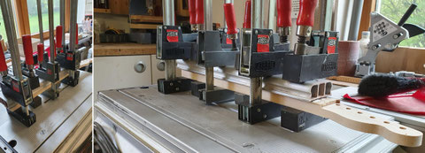 Das Griffbrett wird aufgeleimt.