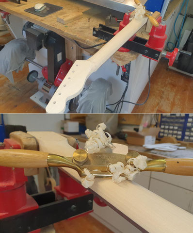 Nun wird das Halsprofiel ausgearbeitet.