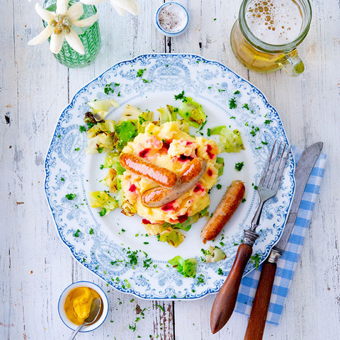 Bayerisch Kraut, Rote Bete Kartoffelpüree, Veggie Bratwurst, Udo Einenkel Foodfotograf
