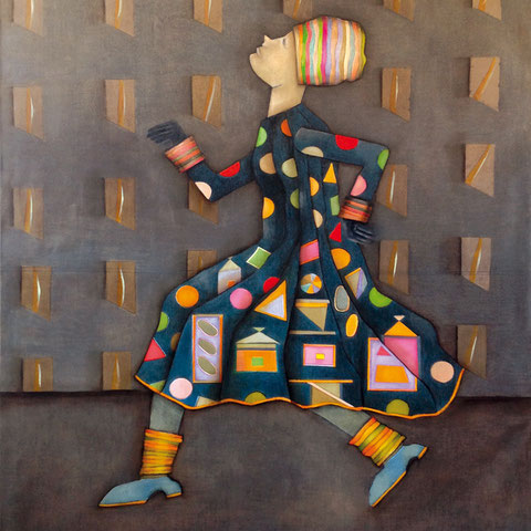 michou hutter, "laufende figur 1", 2016, 145 x 110 cm, öl auf leinwand – erlas galerie